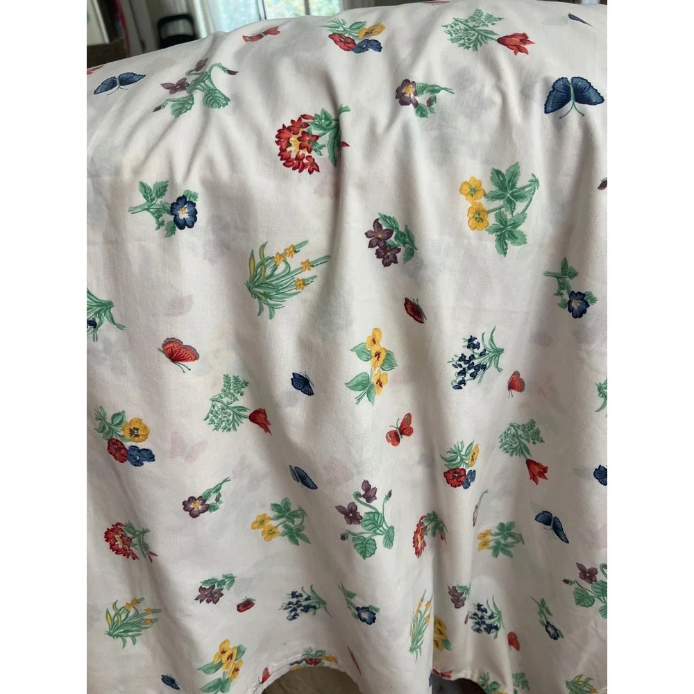 Cannon Flat Sheet Queen‎ Vintage Calico Wildflower Butterfly Sprig Floral White